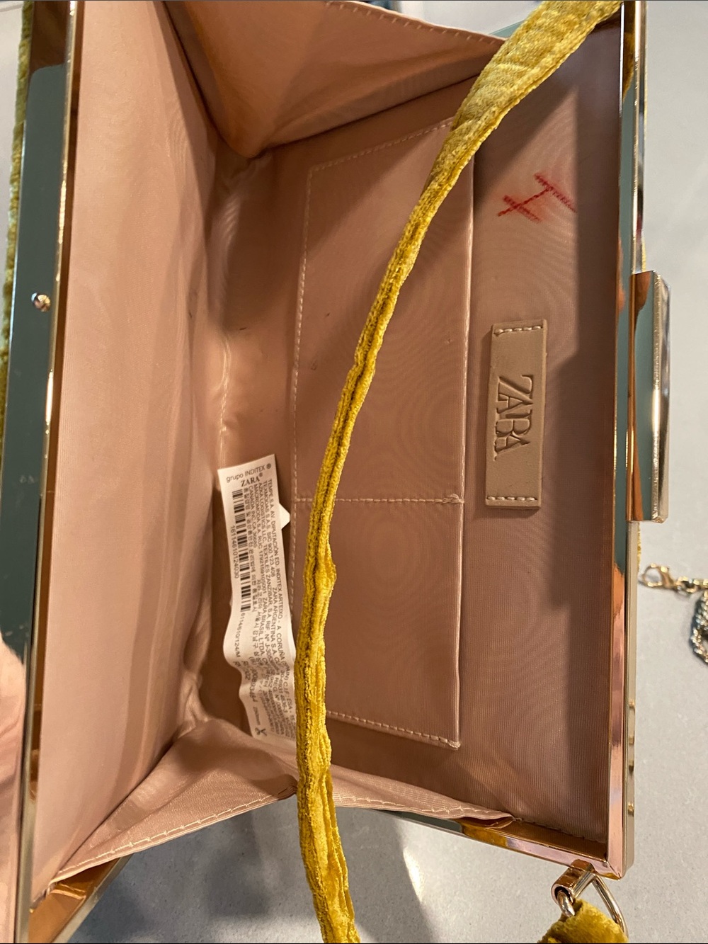 Zara Mustard Yellow Velvet Top-Handle Clutch Evening Bag Vintage Vibes Fall - Picture 9 of 16